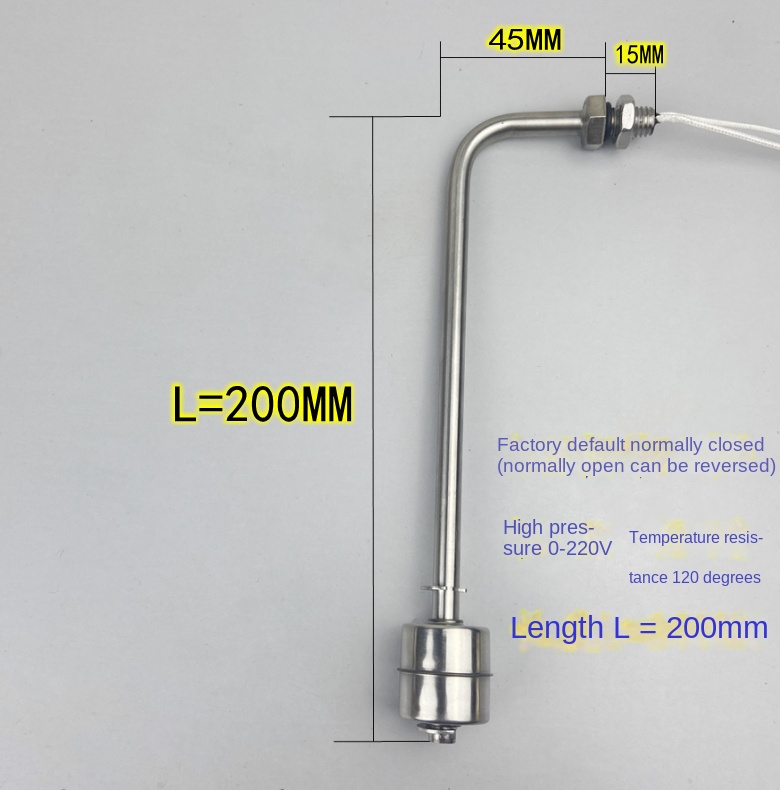 Công tắc mức nước lắp bên - Phao inox 304 chịu nhiệt, điện áp cao, chiều dài 200mm