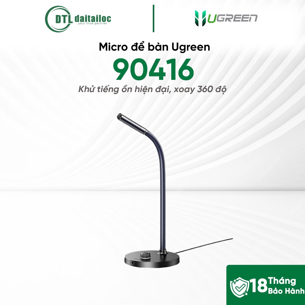 Micro để bàn Ugreen 90416 Khử Tiếng Ồn Hiện Đại, Xoay 360 độ | Chính Hãng | Bảo Hành 18 Tháng