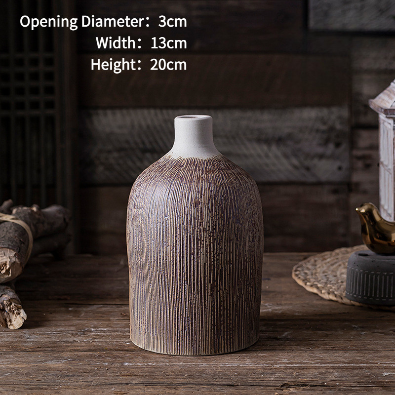 Povasa Vintage Desktop Ceramic Vase Living Room Entrance Bottle Flower Pot Decorations Dried Flower Arrangement TV Cabinet Decoration
