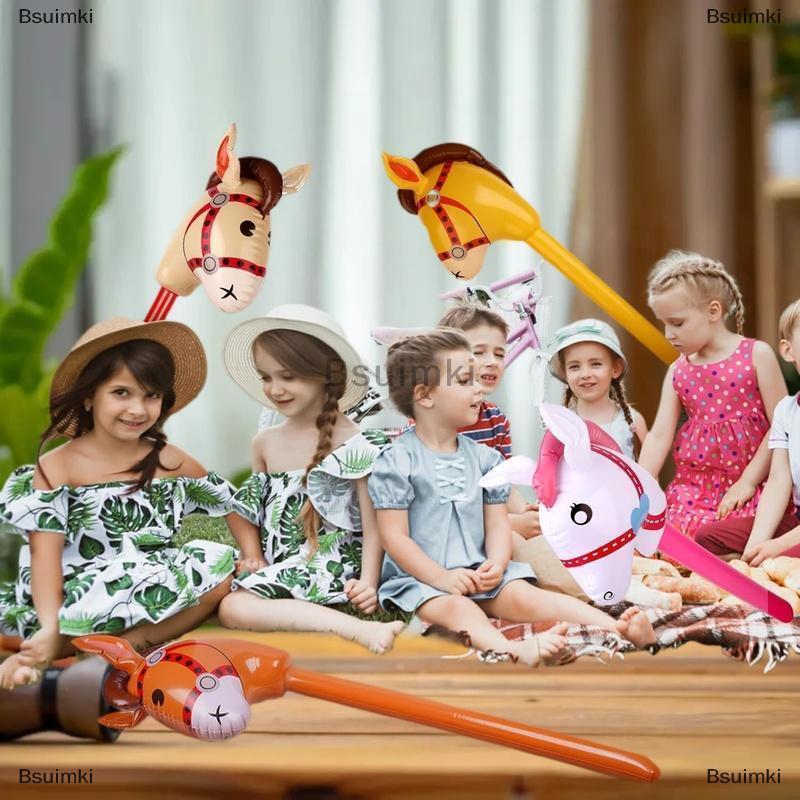 [COD] Bsuimki 1pcs Inflatable Ngựa đầu bóng thổi lên Pony Stick đồ chơi Halloween Nguồn cung cấp bên Inflatable Stick đồ chơi trẻ em