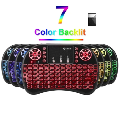 7 color backlit i8 Mini Wireless Keyboard 2.4ghz English 3 colour Air Mouse with Touchpad Remote Control