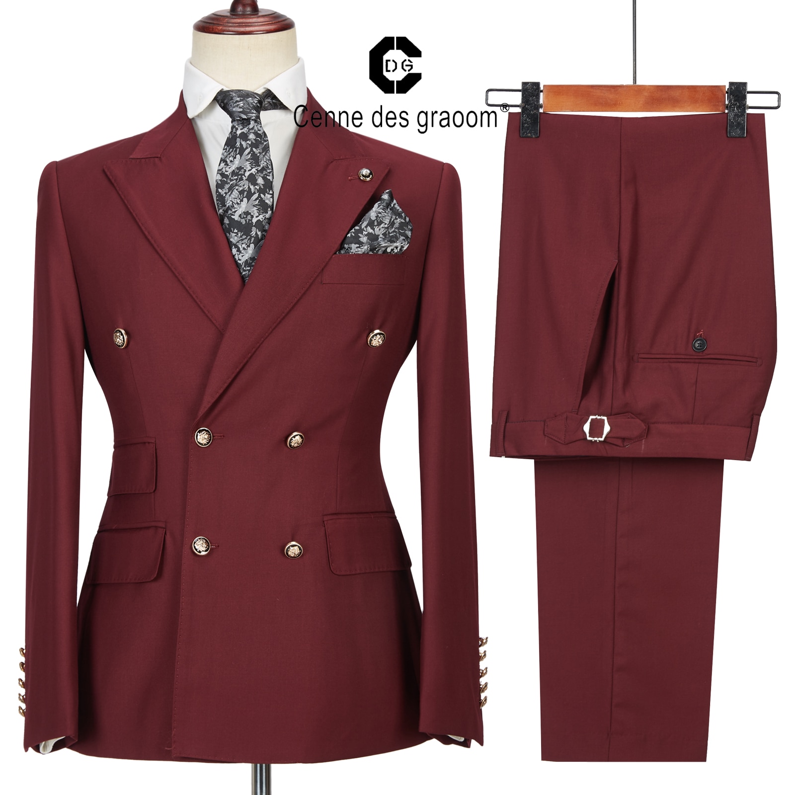 Cenne Des graoom người đàn ông phù hợp với hai hàng khuy may TUXEDO 2 mảnh Blazer vest quần chú rể trong lễ cưới trang phục Homme A24-44 phù hợp với