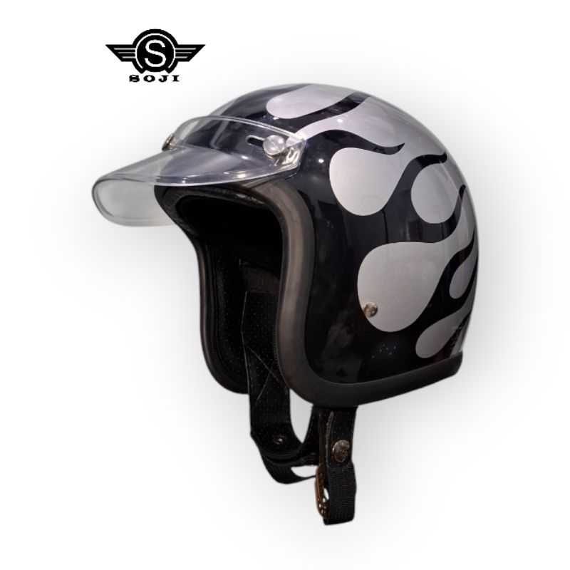 SOJI Helm Slim Head 500tx Flame Api Hitam Pet Slim Japan Harga 450,000 rupiah*Gratis Ongkir
