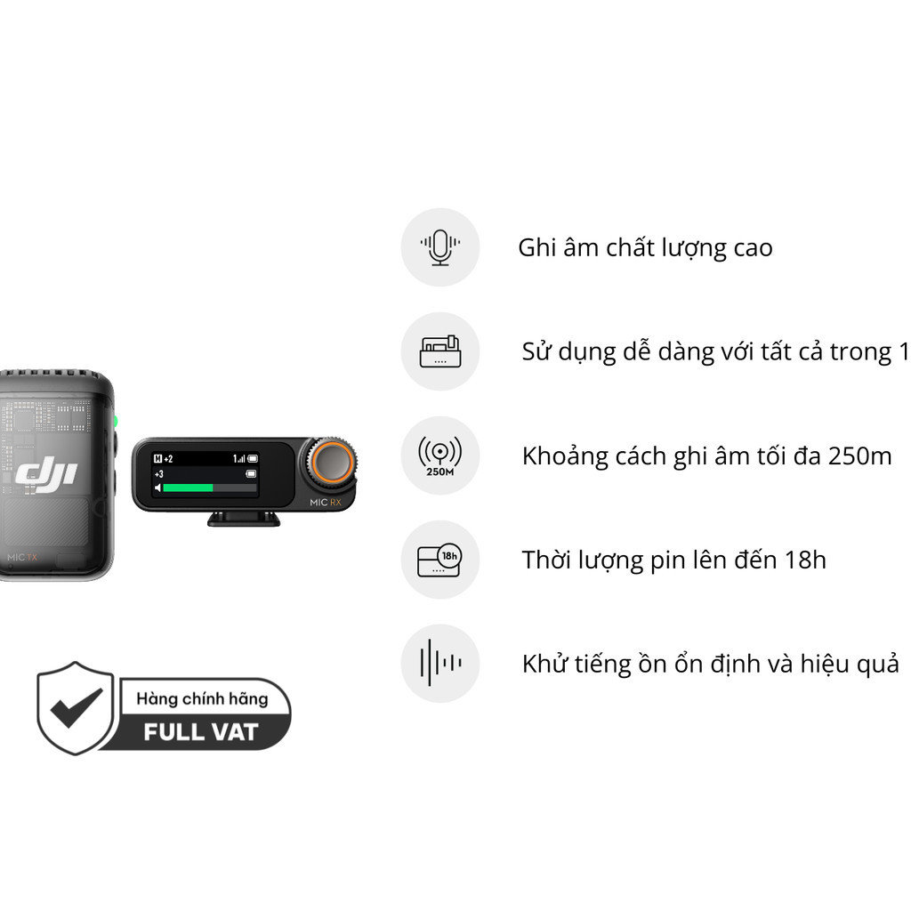 Micro thu âm DJI Mic 2 (1 TX + 1 RX) 1 mic + 1 thu + phụ kiện - CH2