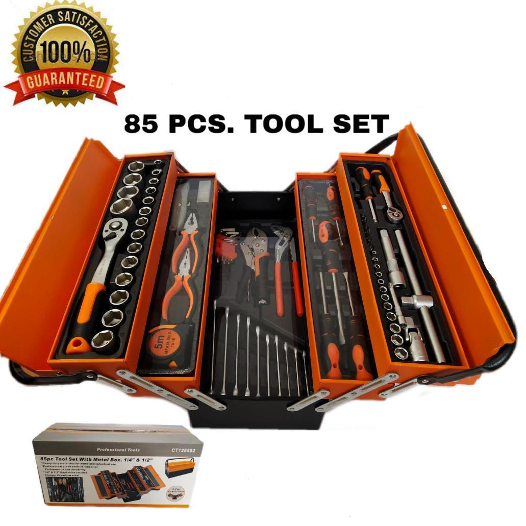 Tool Kit, 85 Piece Hand Tool Socket Wrench Set With Metal Tool Box Multi- Purpose
