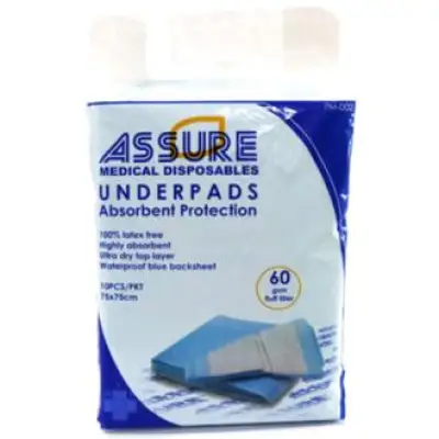 Assure Underpad 60g 75 cm x 75 cm 10 pcs/packet (4 packets)