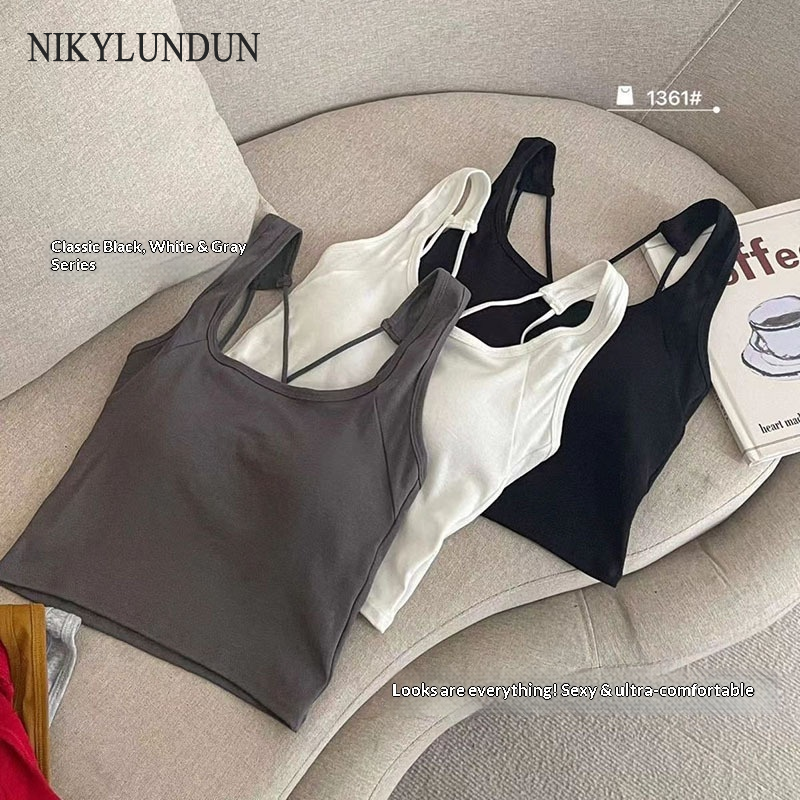 NIkyLundun เสื้อกล้ามสำหรับผู้หญิงแบบสายไขว้หลังสวยเซ็กซี่ พร้อมแผ่นเสริมในตัว ใส่ได้ทั้งในและนอก ผ้าฝ้ายนุ่มสบาย ราคา 94 บาท*ส่งฟรี