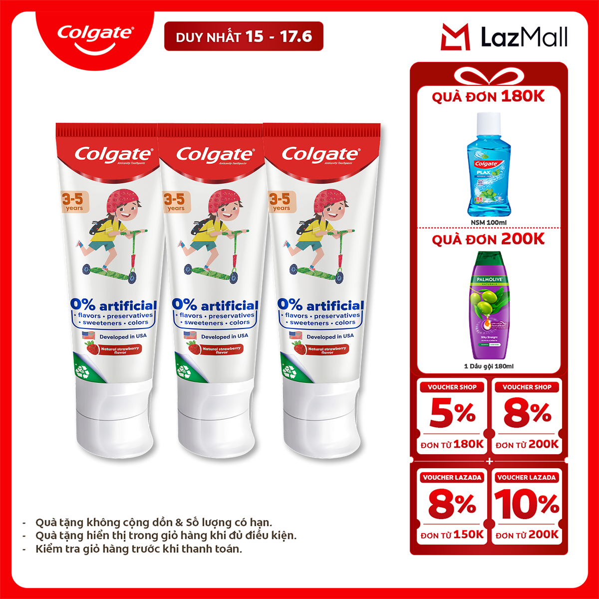 Bộ 3 Kem đánh răng Colgate Kid Free From cho trẻ em 3-5 tuổi không hương liệu và chất bảo quản 80g/tuýp
