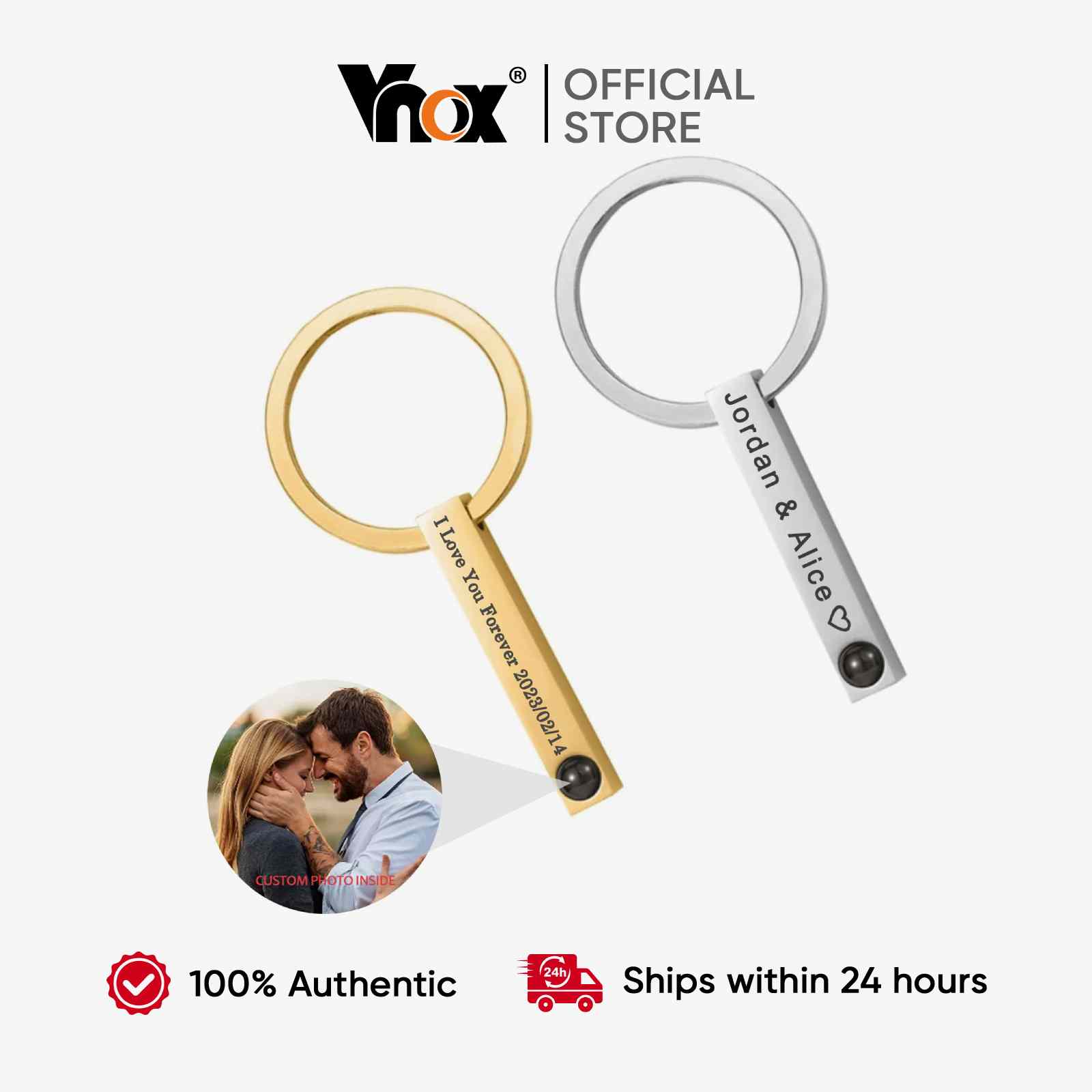 Vnox Custom Photo Projection - Personalized Photo Inside Keychain with 4-sides Text Customizable Gifts for Men Women Boyfriend Girlfriend ราคา 289 บาท*ส่งฟรี