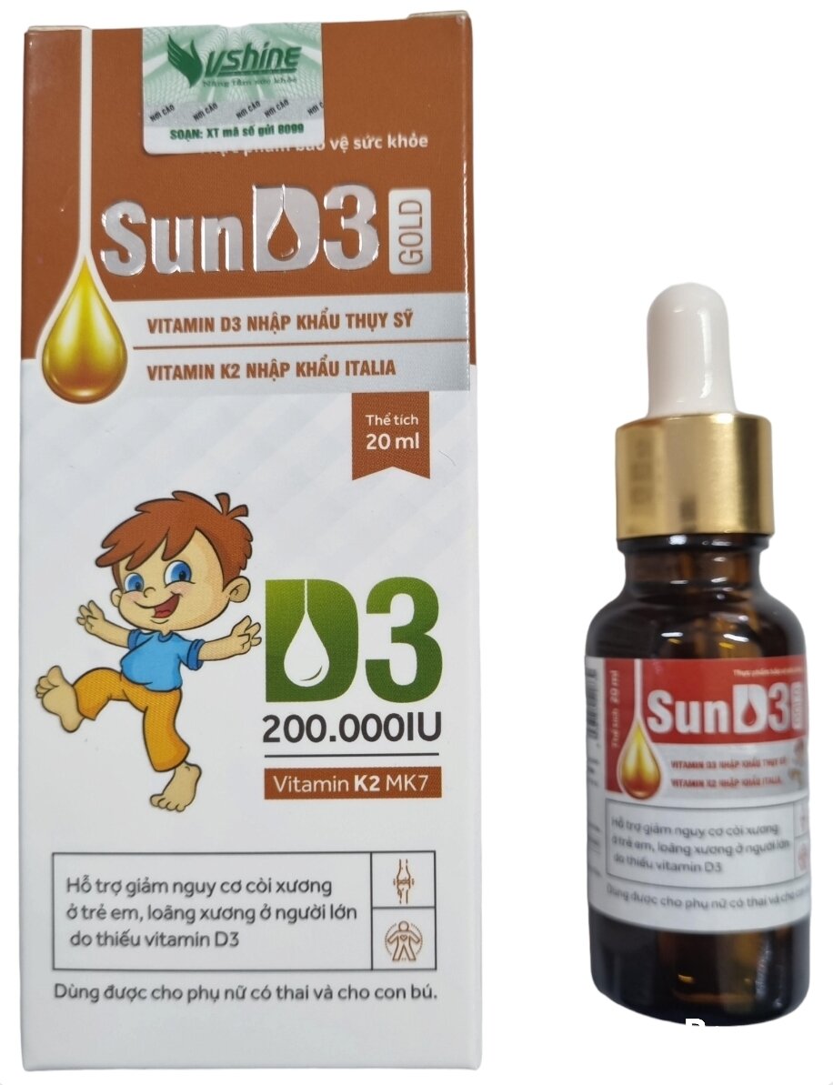 Vitamin SunD3 Gold - Bổ sung D3 200.000IU và K2 MK7 - hộp 1 lọ 20ml