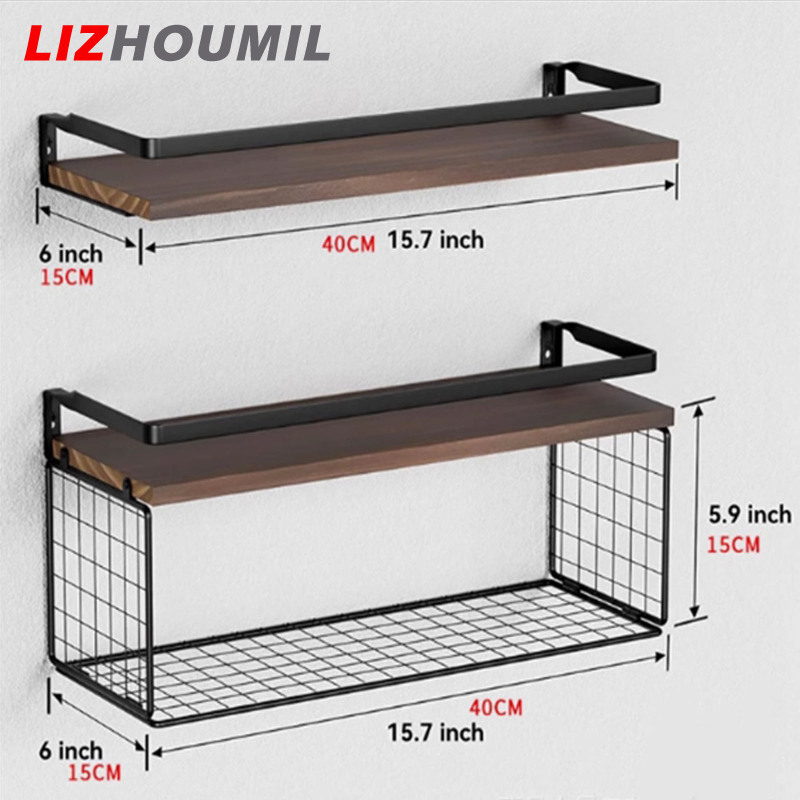 LIZHOUMIL Bathroom Storage Rack With Metal Guardrail Floating Display Shelves For Bathroom Bedroom Living Room Kitchen Office ราคา 704 บาท*ส่งฟรี