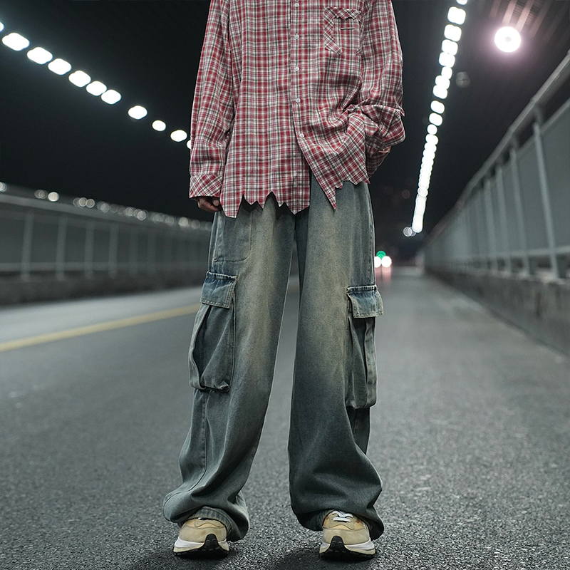SEHanlu quần jeans nam quần ống suông nam Quần jean Hip-hop thời trang quần ống rộng rộng quần denim