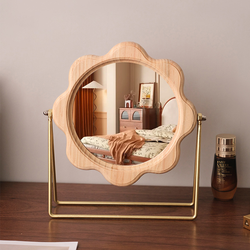Mỹ phẩm để bàn gương Gương Châu Âu đơn giản phong cách Retro gỗ mỹ phẩm gương xách tay ký túc xá gương để bàn xoay gương.