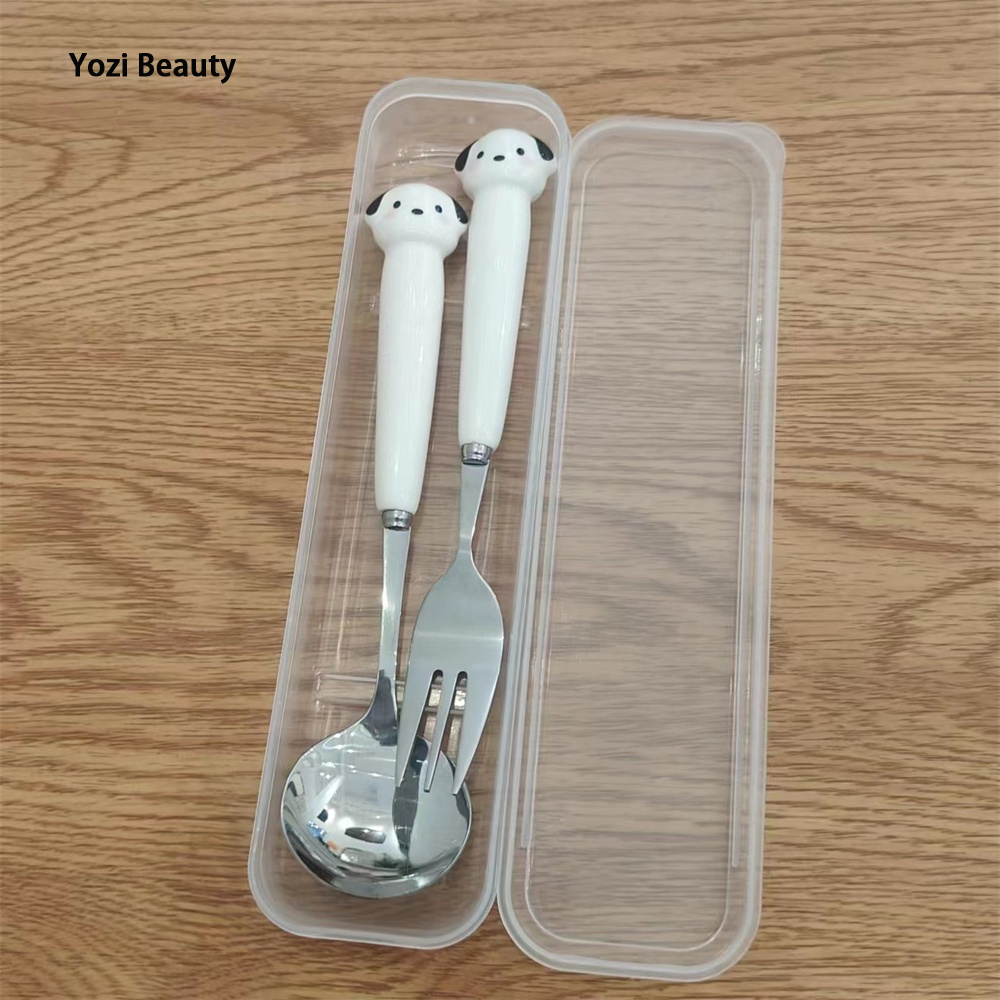 TIANLEYU Cute Paka Dog shaped Ceramic Chopsticks and Spoons Set ราคา 33 บาท*ส่งฟรี