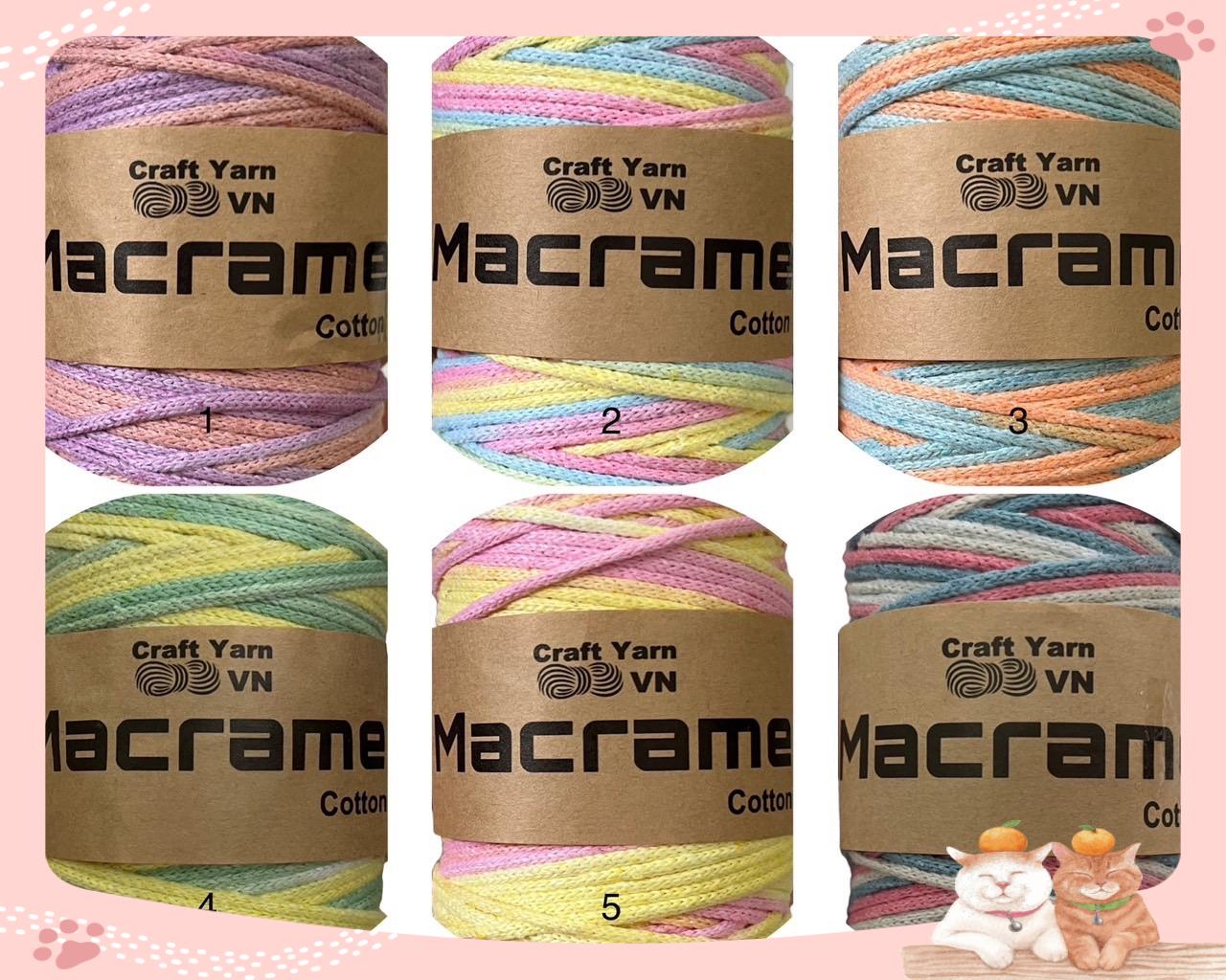 Sợi dây thừng Macrame cotton LOANG 3mm Craft Yarn VN chuyên móc túi, làm handmade ( Đủ bảng màu )