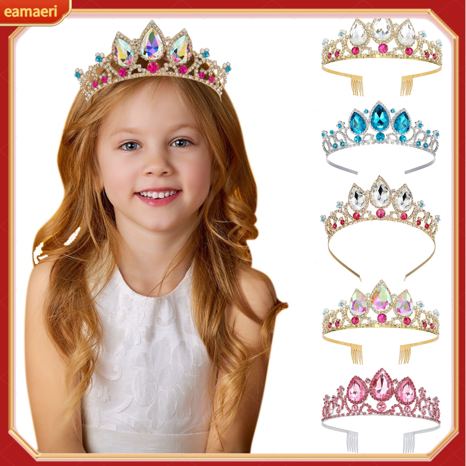 Hair Hoop Shining Faux Crystal Inlaid Decorated Kids Crown Birthday Party Alloy Headband Hair Accessories ราคา 146 บาท*ส่งฟรี