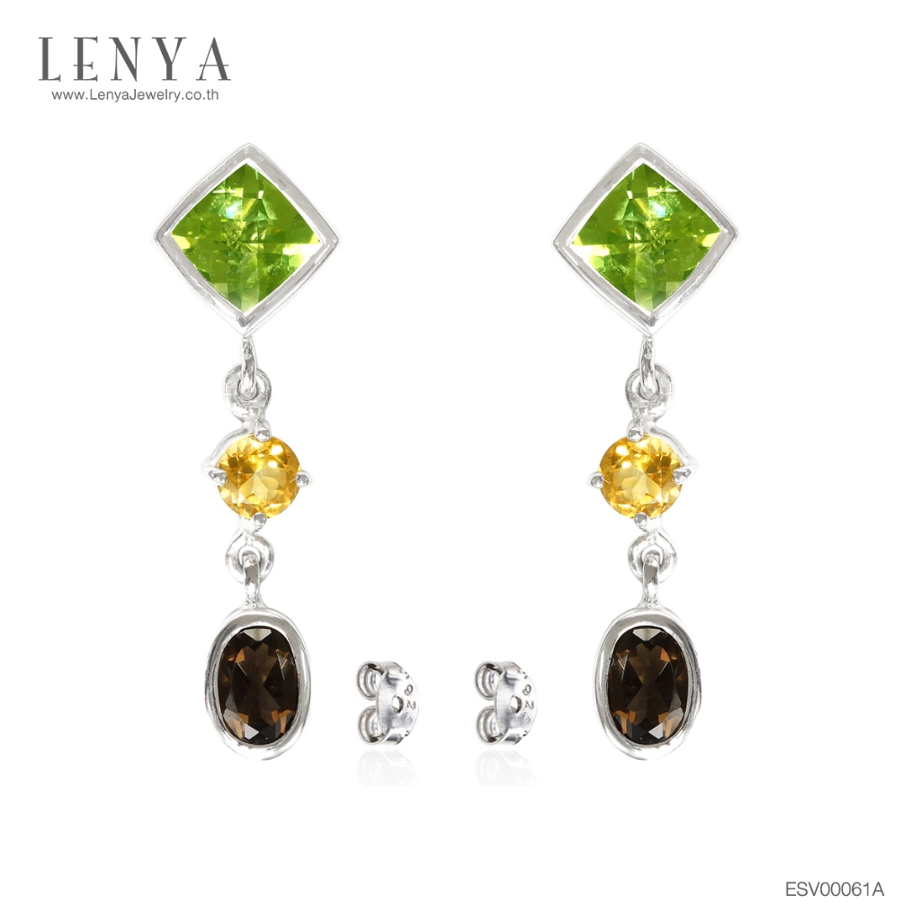 LENYA ต่างหูพลอยเพอริดอท เสริมโชคลาภ ความรัก ชีวิตมั่นคง ขนาด 6 มิล ตัวเรือนเงินแท้925 ชุบทองคำขาว ราคา 3,500 บาท*ส่งฟรี