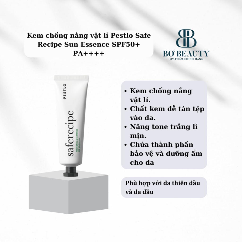 Kem chống nắng vật lí Pestlo Safe Recipe Sun Essence SPF50+ PA++++