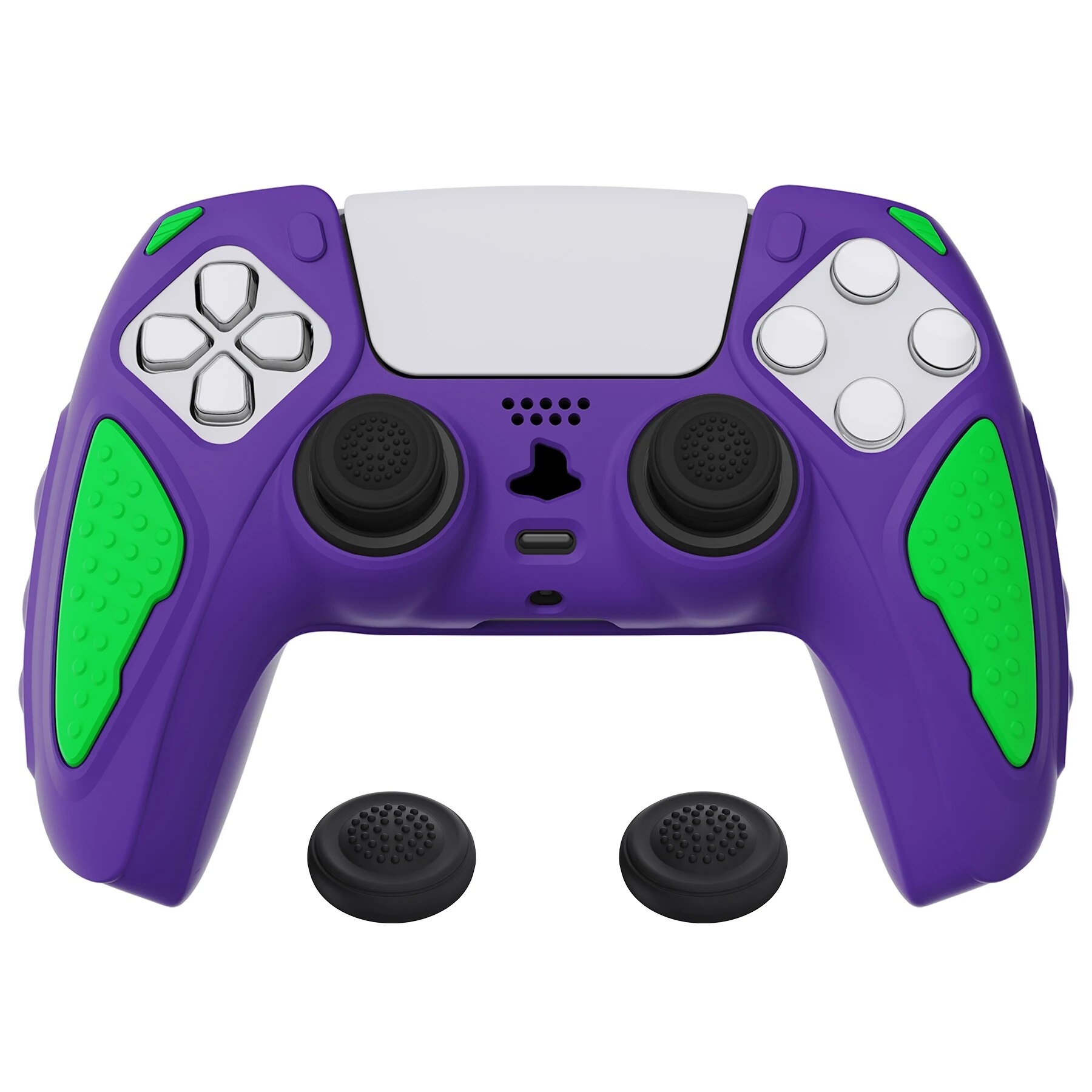 【Storewide Sale】 Playvital Knight Edition Anti-Slip Silicone Cover Skin For Ps5 Controller Case With Thumb Grip - Neon Genesis Purple Green