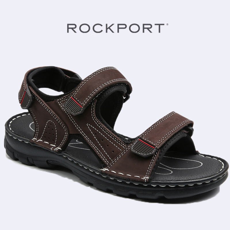 Rockport Leather Sandals Darwyn Qtr Strap Brown Mens Shoes