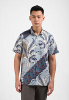 MANZONE - Kemeja Batik Lengan Pendek Pria Pandarka 03 Modern Fit - Green Grey