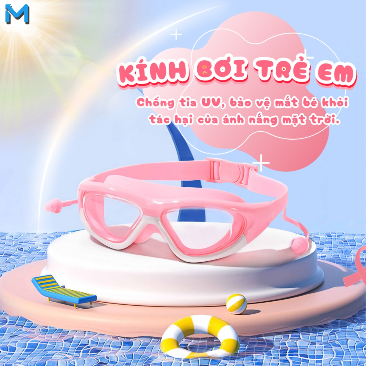 Kính bơi trẻ em 3-15 tuổi, kính bơi có tầm nhìn rộng, có nút tai, kính bơi trẻ em, HD chống nước và chống sương mù