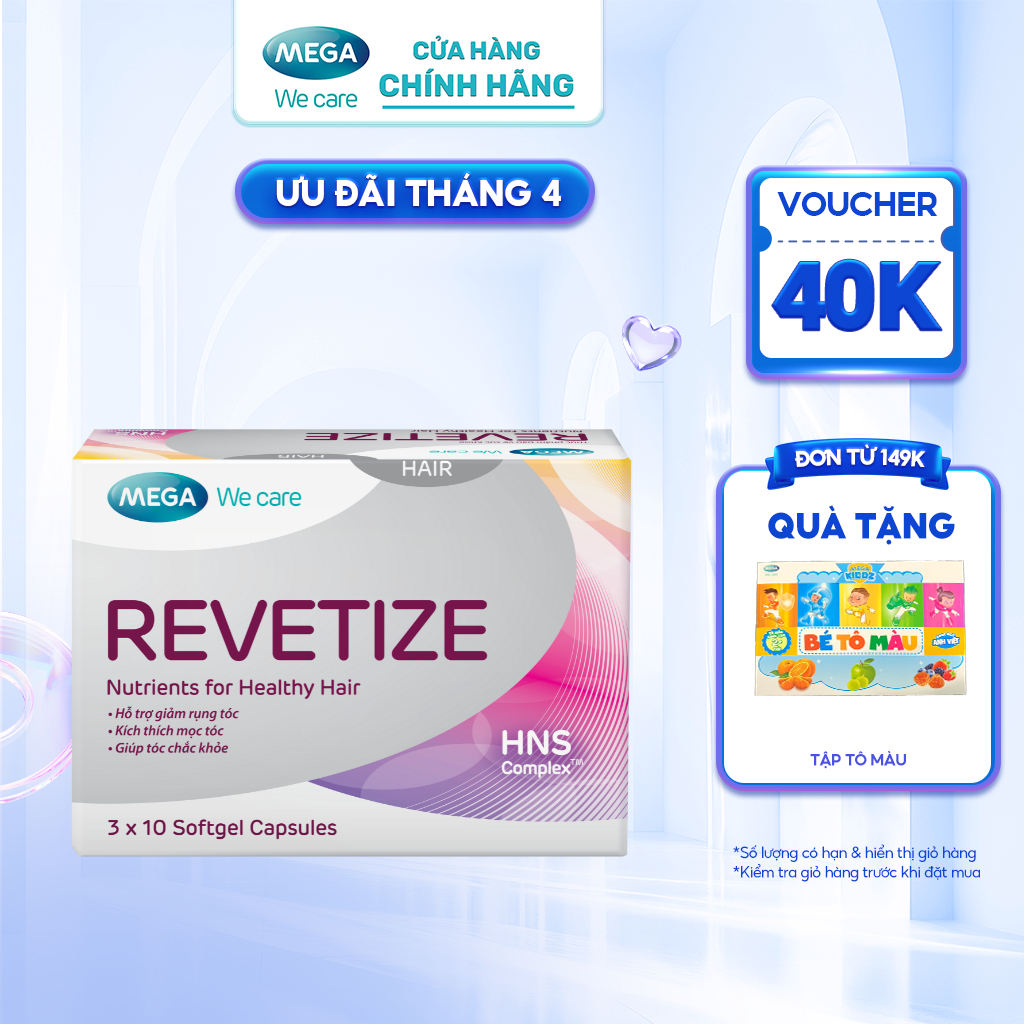 Viên uống cải thiện tình trạng rụng tóc và duy trì mái tóc khỏe đẹp- REVETIZE Mega We Care (30 viên)