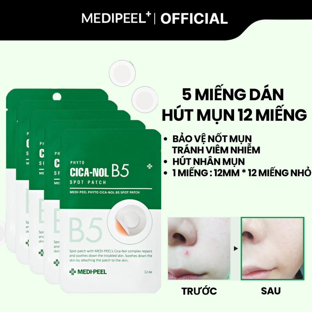 Medi-Peel 5 Tờ Bộ 12 miếng dán mụn Phyto Cica-Nol B5 MEDIPEEL (12 miếng dán mụn * 5 tờ)