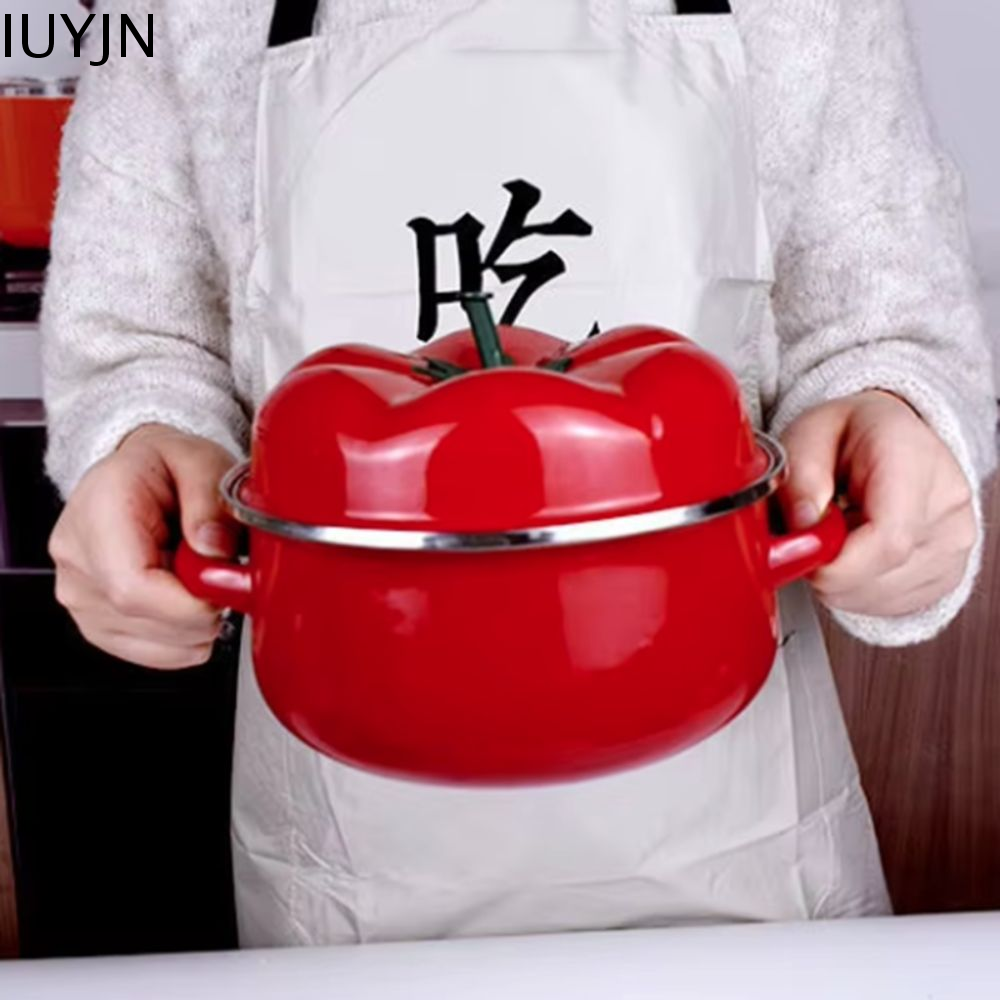 IUYJN Tay cầm hai tai Nồi tráng men cà chua Có Nắp 1.6/2L Nồi súp Thời trang Bền Chảo Mì