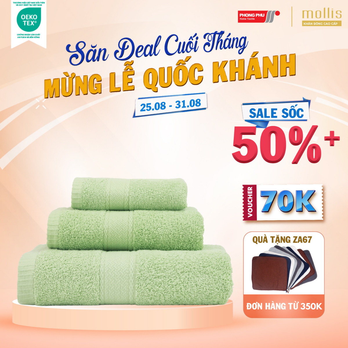 Khăn Tắm Mollis Cotton 70x150cm Khăn Cao Cấp Mềm Mịn Thấm Hút Không Ra Màu Không Xù Đồ Lông Gia Đình Spa Khách Sạn B865