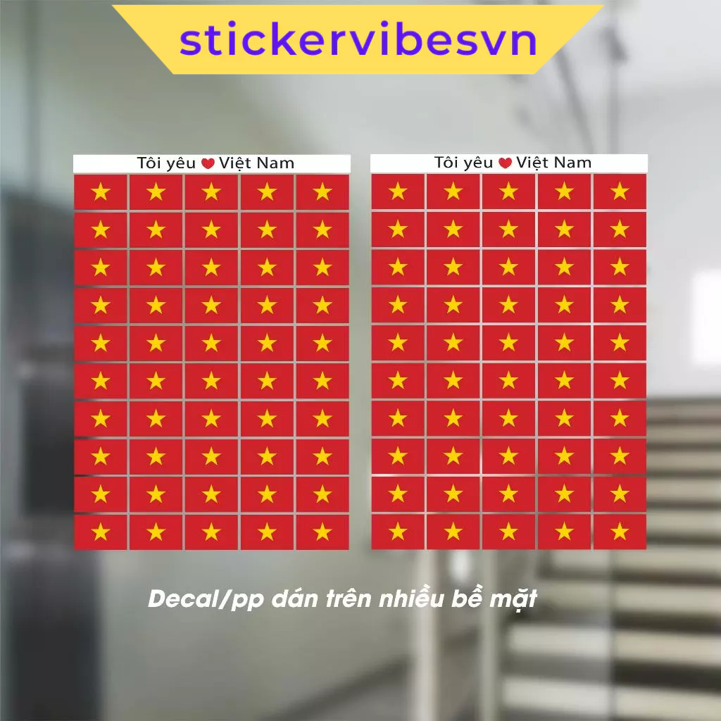 DECAL Combo 50 sticker Lá Cờ Việt Nam Cờ Đỏ Sao Vàng Dán Ly Dán Mặt Decor Kính Dán Vở Laptop SFL2