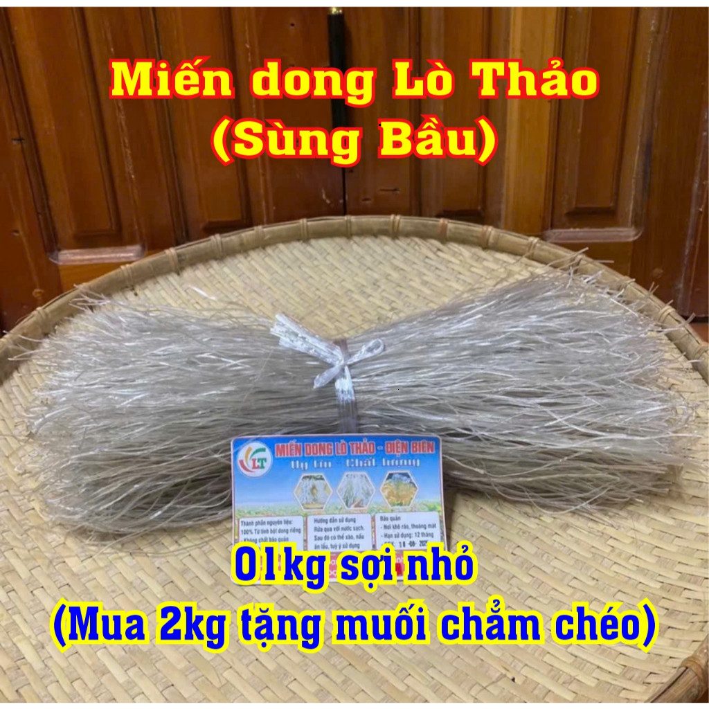Miến Dong Lò Thảo Điện Biên (Sùng Bầu) - 1kg sợi nhỏ - Sợi Miến Dai Trong, Không Chất Bảo Quản