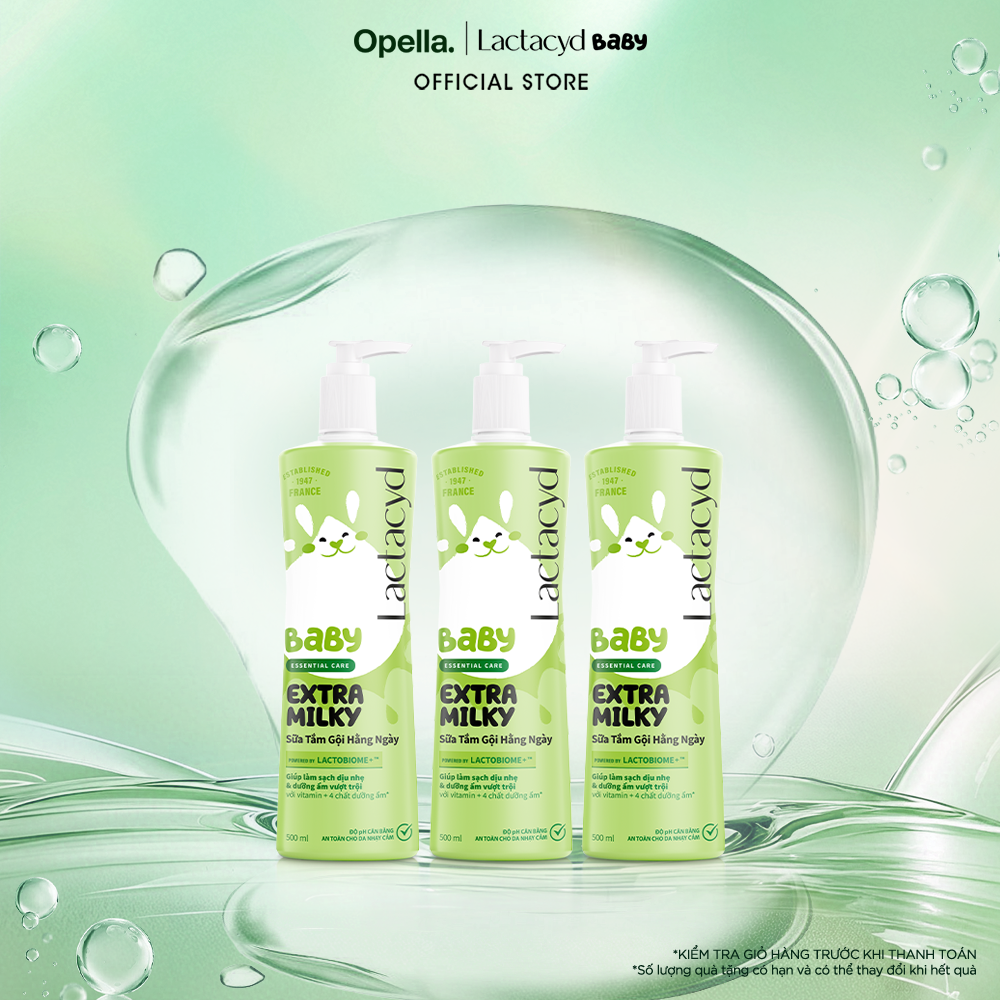 Bộ 3 chai Sữa Tắm Gội Trẻ Em Lactacyd Baby Extra Milky Làm Sạch Dịu Nhẹ và Dưỡng Ẩm Vượt Trội 500ml/chai