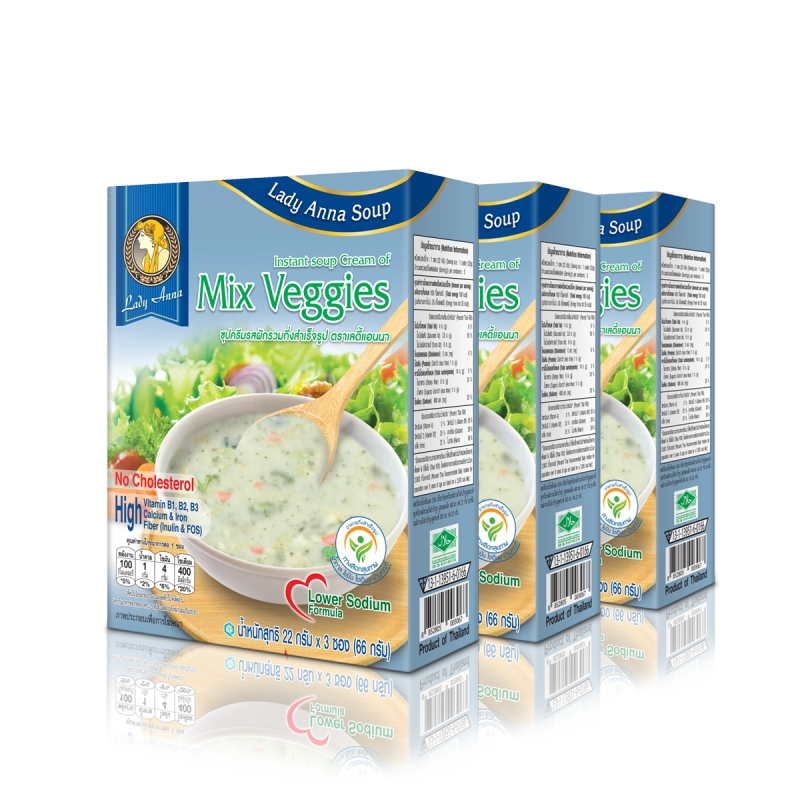 ภาพหน้าปกสินค้าเลดี้แอนนา ซุป สูตรลดเกลือ รสผักรวมLady Anna Mix Veggies Soup (Lower Sodium) (3 กล่อง)