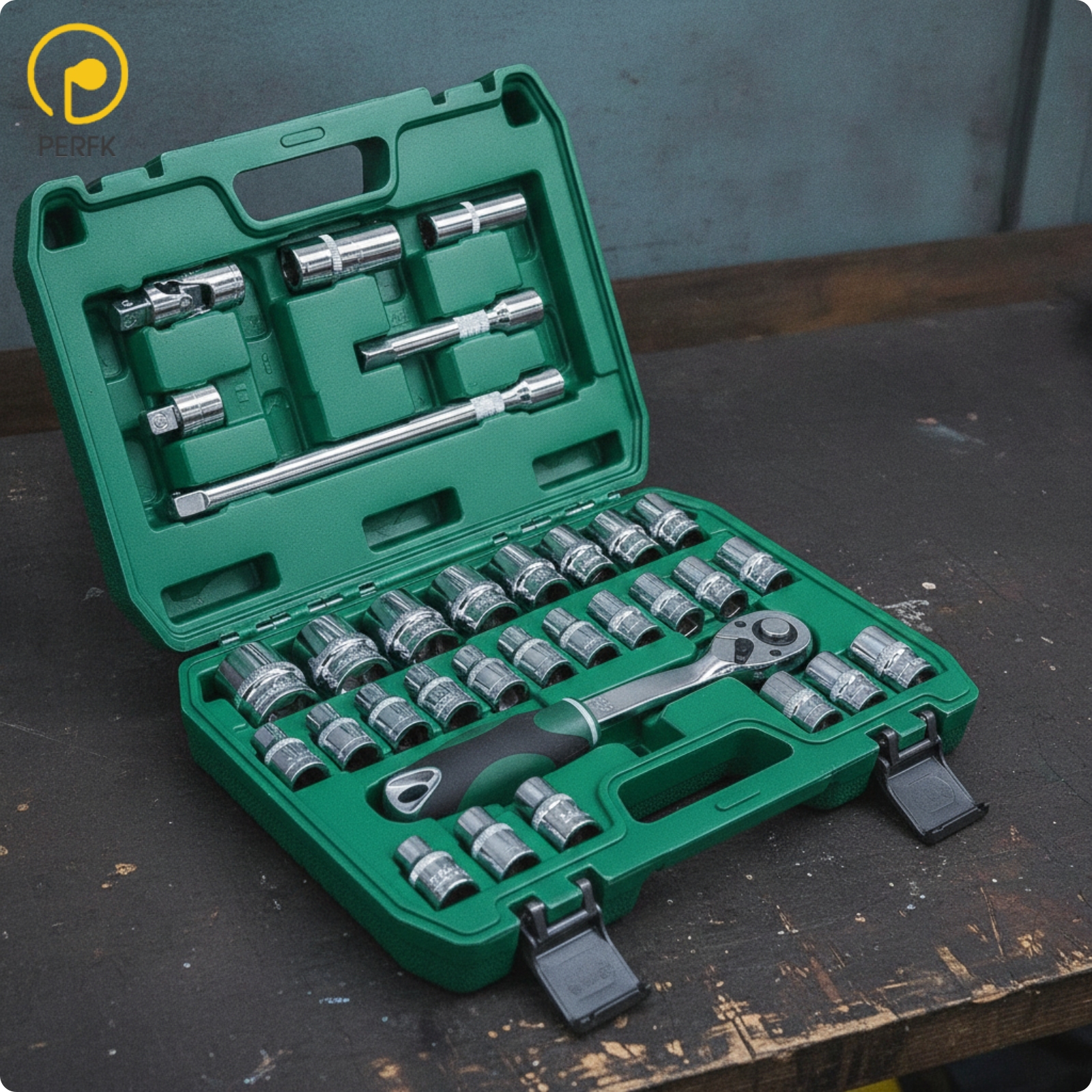 Perfk Steel Ratchet Socket Wrench Tool Kit Portable Socket Wrench Set with Case Organized Mechanics Tool Set Long-Lasting for DIYers ราคา 9,389 บาท*ส่งฟรี