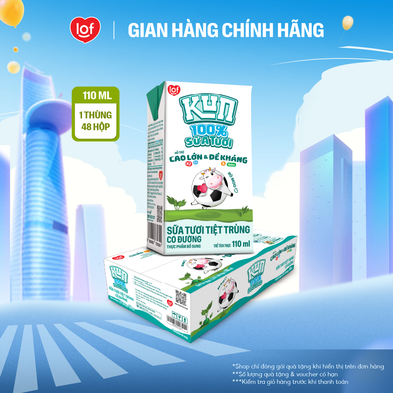 100% sữa tươi KUN có đường thùng 48 hộp x 110ml