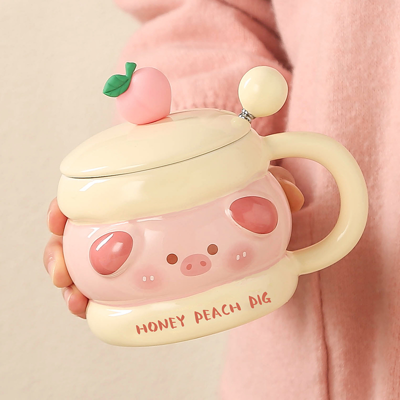 Cute water with lid spoon, birthday cup, household mug, sand pig, Valentine's Day gift ceramic cup Cups, Mugs & Saucers ราคา 476 บาท*ส่งฟรี