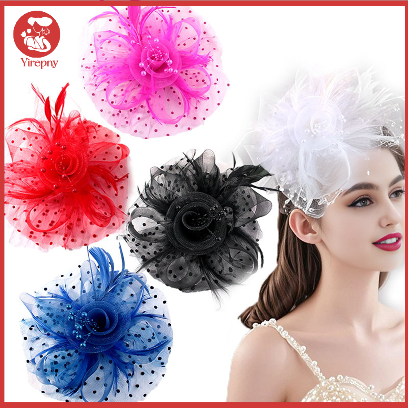 Yirepny Retro Style Headdress Flowers Feathers Beads Decor Party Hair Hoop Dual-Purpose Hair Clip Band Hair Decoration ราคา 170 บาท*ส่งฟรี