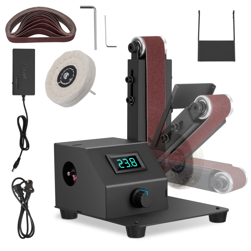  Máy mài Đai mini 1.2x15in vành đai Máy mài để bàn 350 Wát điện Sander với 10 cái đai mài thích hợp cho dụng cụ nghiền chẳng hạn như kim loại gỗ nhôm thủ công tự làm sở thích 