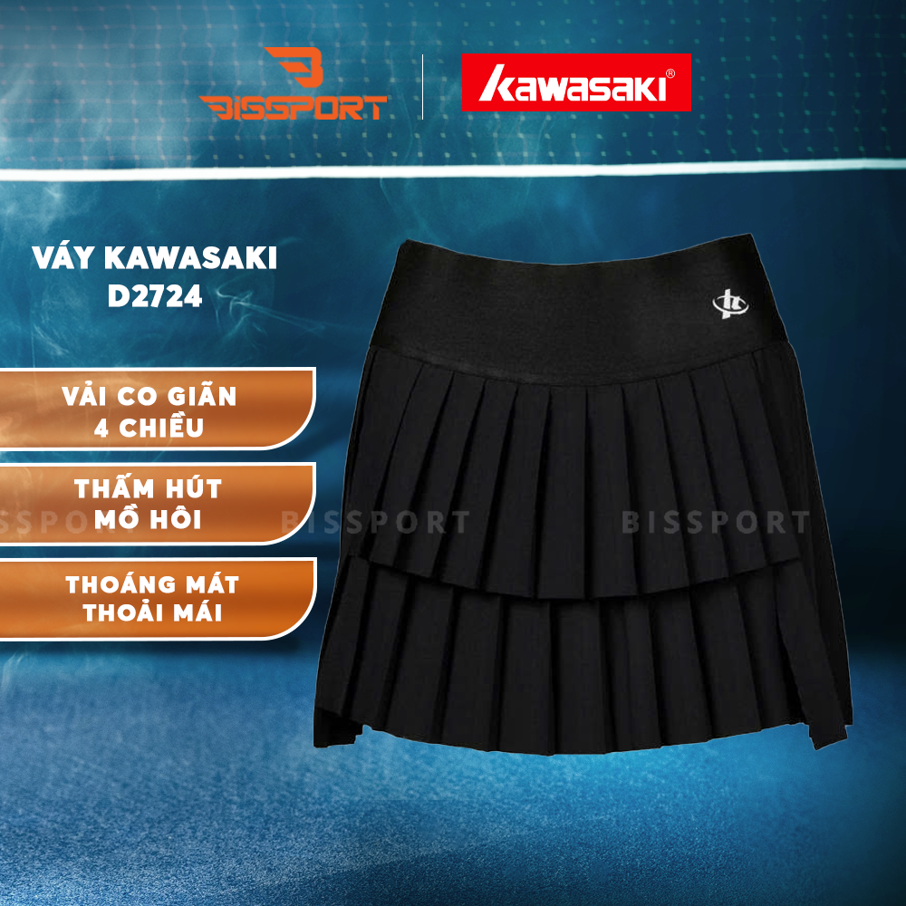 Váy Thể Thao Kawasaki D2724 Chính Hãng - Đen - Thoáng Mát, Nhẹ - Bền Bỉ - Mềm Mại - Co Giãn - Mỏng - Êm Ái
