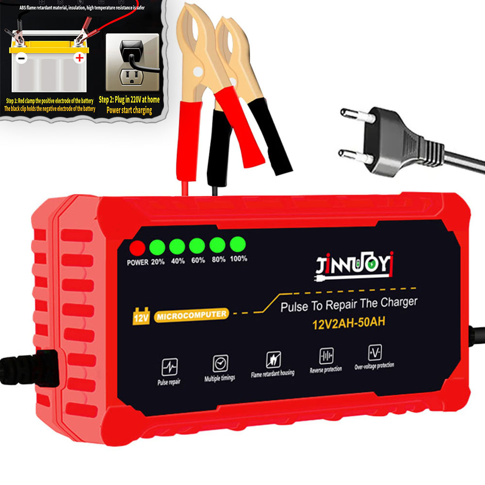 Car Battery Charger 12V Motorcycle Smart Fast Charge Power Pulse Repair Maintainer Battery LED Displ