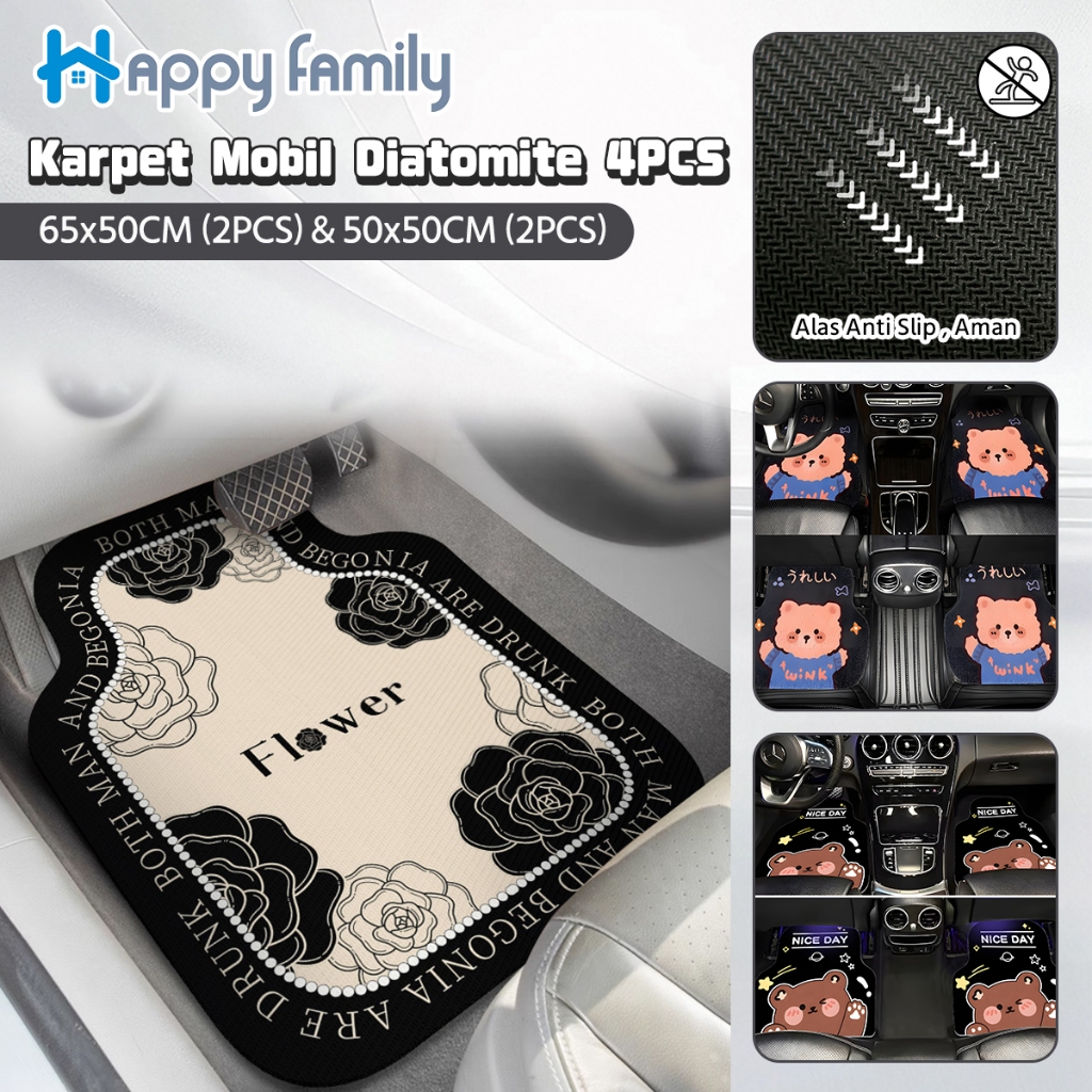 (HF) LOKAL Karpet Mobil DIATOMITE 4 PCS Universal 65x50CM & 50X50CM Anti Slip HIGH QUALITY Harga 58,000 rupiah*Gratis Ongkir