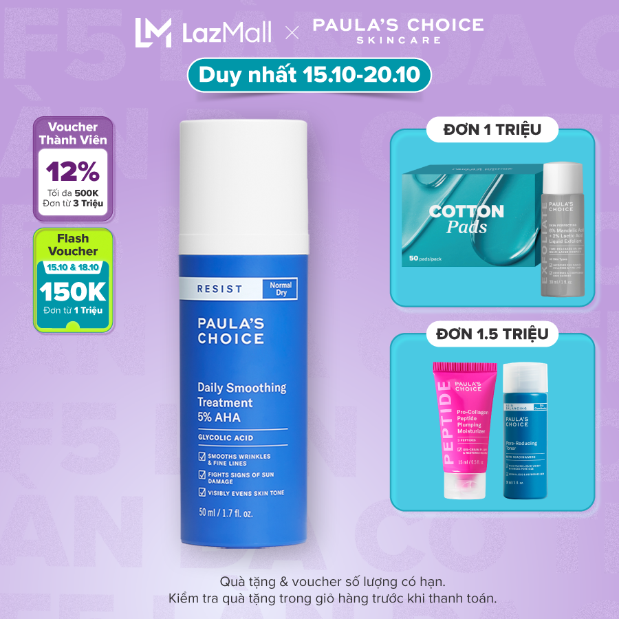 Kem tẩy da chết bề mặt làm sáng mịn và đều màu  da Paula’s Choice RESIST Daily Smoothing Treatment With 5% AHA 50 ml 7660
