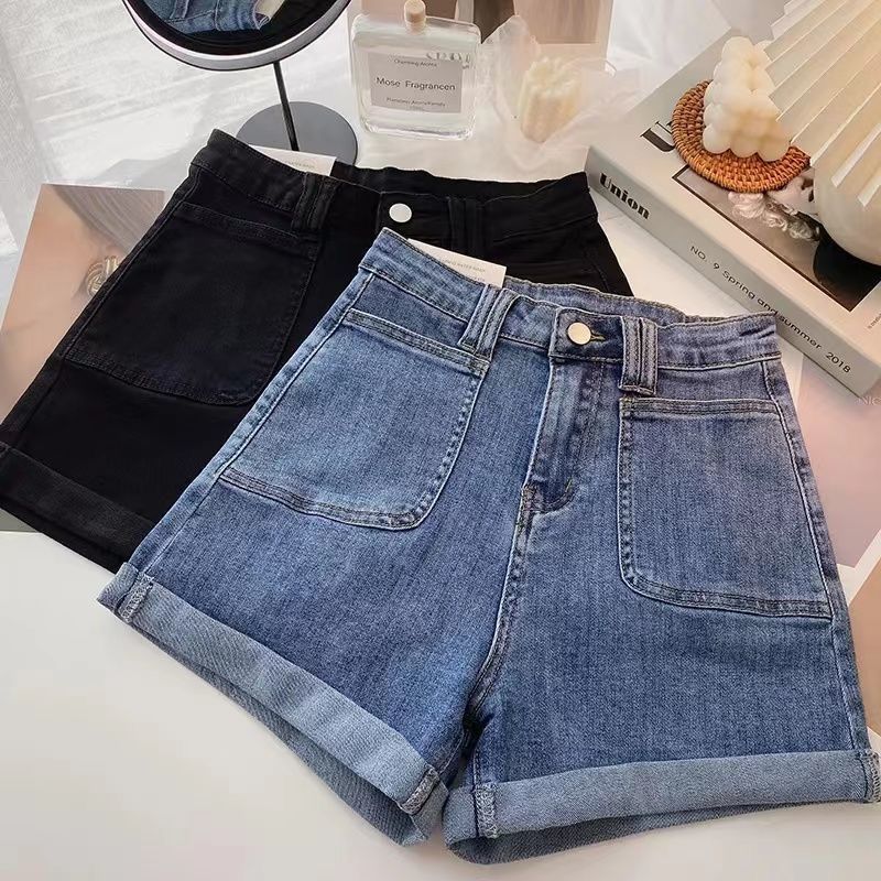 ins High waist A-line wide leg denim shorts for girls women Korean style
