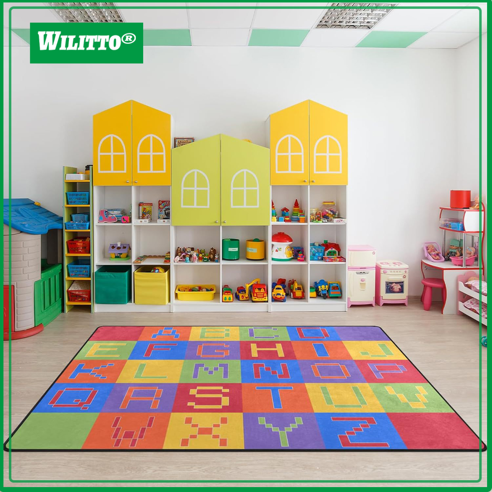 Kids Playmat Rug 120x160cm Nursery Colorful Checkered Rug with Anti-Slip Backing Classroom Seating Area Carpet for Preschool Art Room Playroom ราคา 1,437 บาท*ส่งฟรี