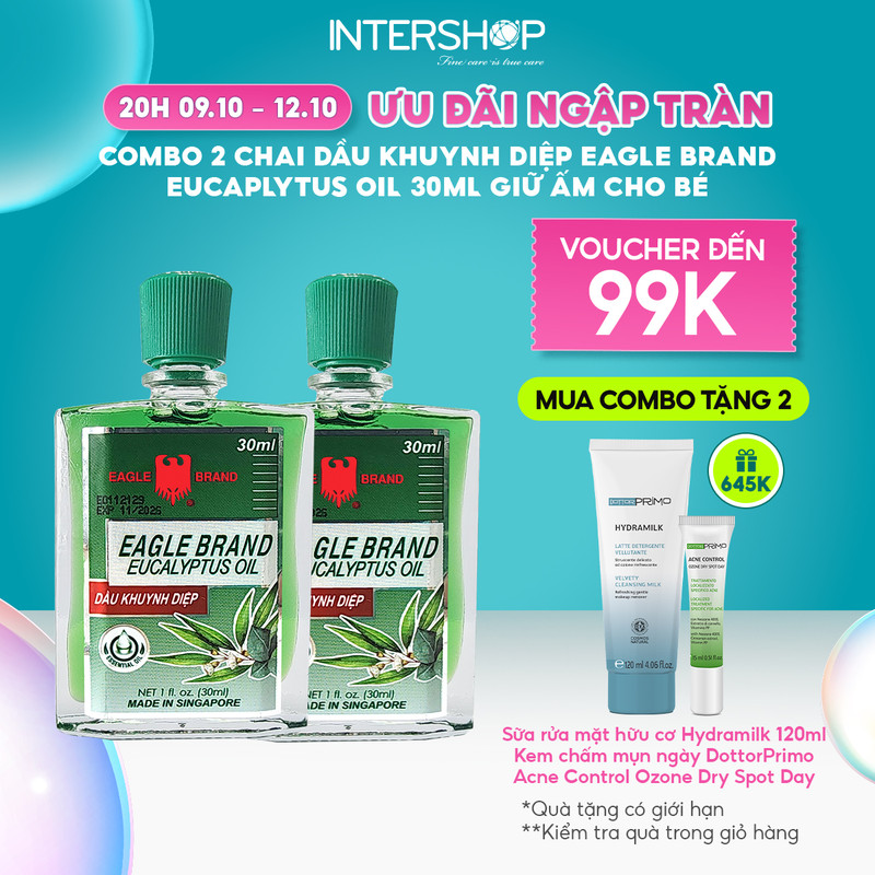 [GIẢM 45K ĐƠN 309K] Combo 2 chai Dầu Khuynh Diệp Eagle Brand Eucalyptus Oil 30ml  giữ ấm cho bé