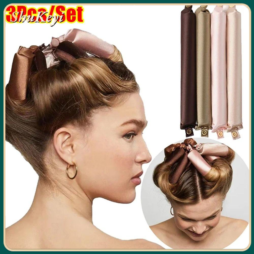 SHUKEYI 3Pcs Satin Máy uốn tóc không  Lọn tóc lười Không  Cuộn tóc Bền Mềm Thanh uốn Dụng cụ tạo kiểu
