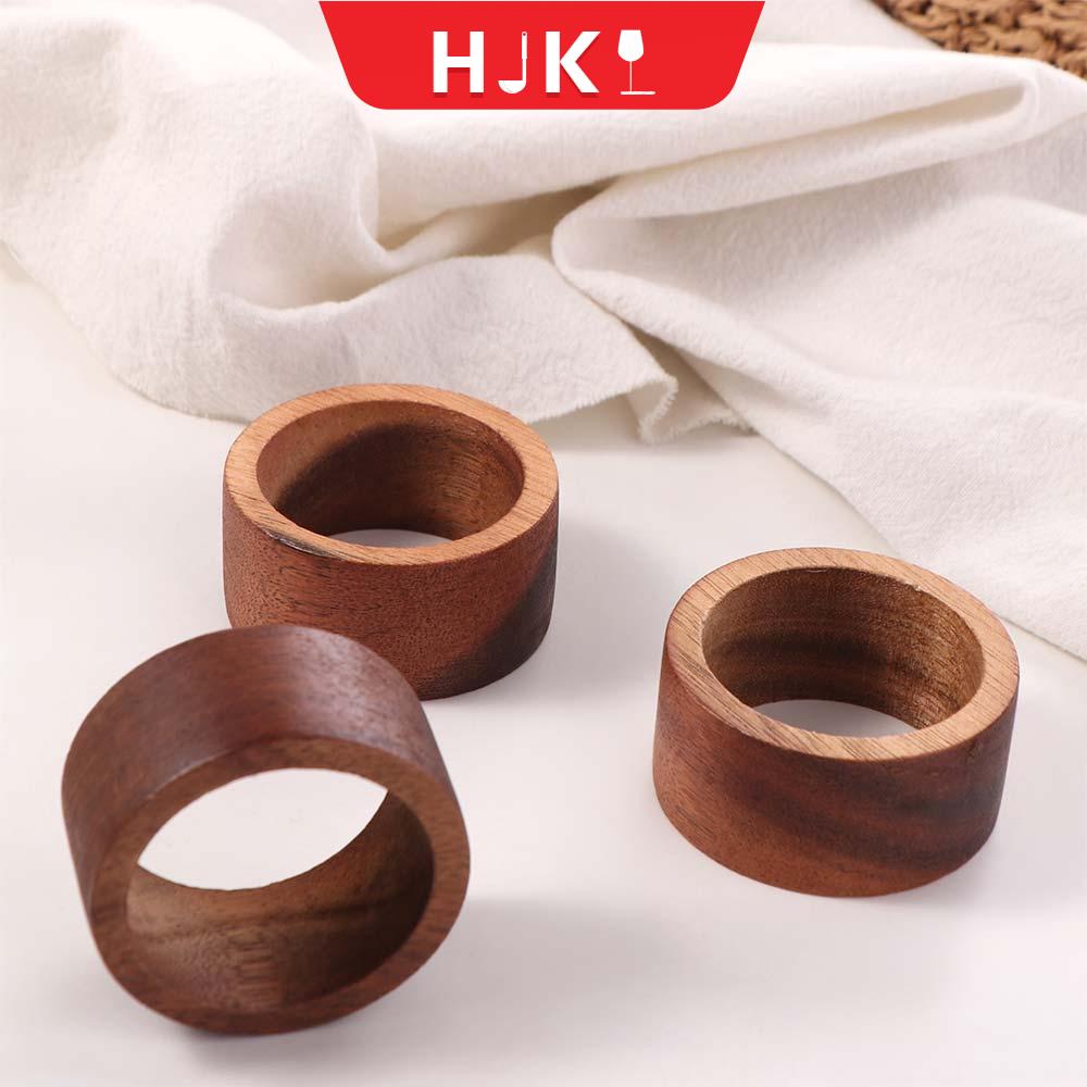 HJKL 3PCS Đa năng Vòng Khăn ăn bằng gỗ Gỗ Thời trang Khóa Khăn ăn Bền Tròn Hộp đựng khăn ăn để bàn Nhà
