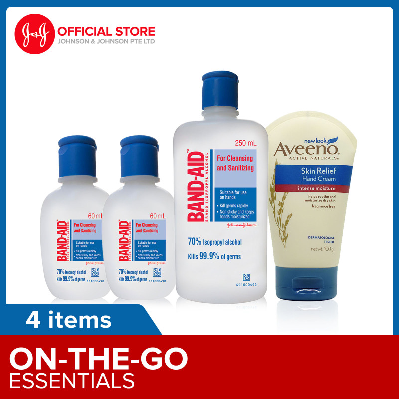 Buy Essential On-The-Go Hand Sanitize and Moisturize - Band-aid 70% Isopropyl w/ Moisturizer and Aveeno Hand Cream Singapore