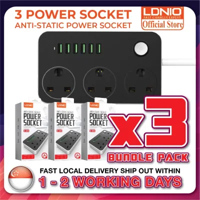 🔥Bundle of 3🔥 LDNIO SK3662 Power Socket with UK 3 Pin + 6 USB Charger 5V 3.4A Surge Protector 2 Meter Power Extension